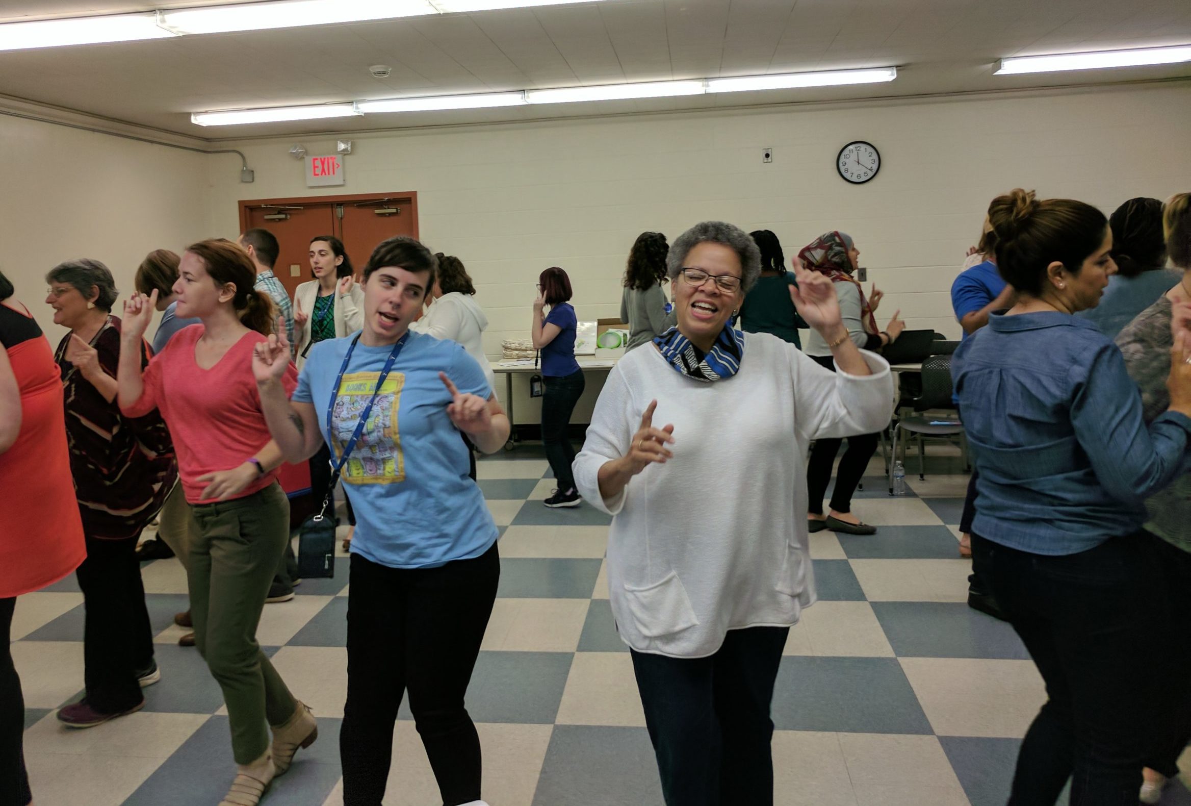 Librarians dancing at a MGOL workshop in Washington DC