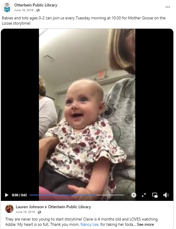 A happy baby attends MGOL at the Otterbein Public Library